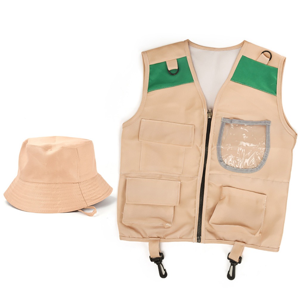 Outdoor Adventure Kit For Kids - マルチカラー探検家帽子ベストドレスアップゲームベストと帽子子供用アウトドアアドベンチャーキット探検家キットカーゴデザインコスプレ衣装