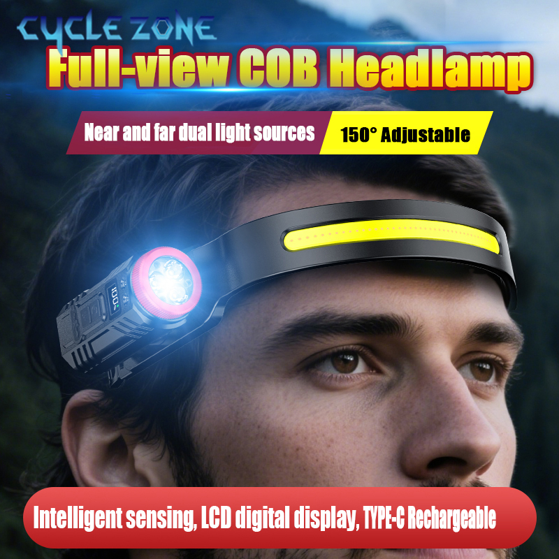 Outdoor Adventure Zone - デュアルライト COB モーションセンサーヘッドランプ TYPE-C 充電式ヘッド懐中電灯回転ヘッドライト屋外キャンプ釣りランタン